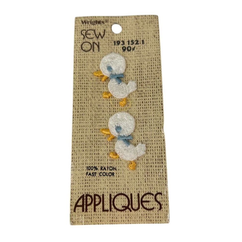 Vintage Wright's Sew On Applique Set of 2 Ducklings Ducks White Cute Sewing